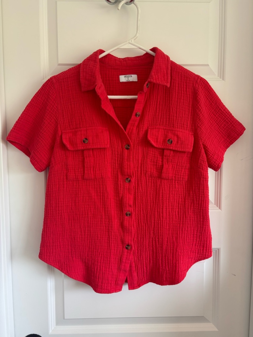 UNTUCKit Watermelon Red Crinkle Gauze Button-Down Shirt